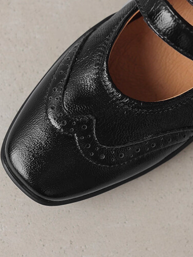 Brogue lambskin double velcro straps black sporty Mary Janes 6