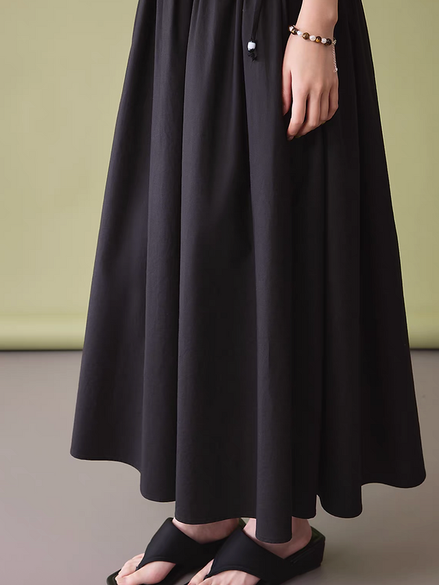 Lyocell cotton ruffles collar drawstring maxi sleeveless dress 8