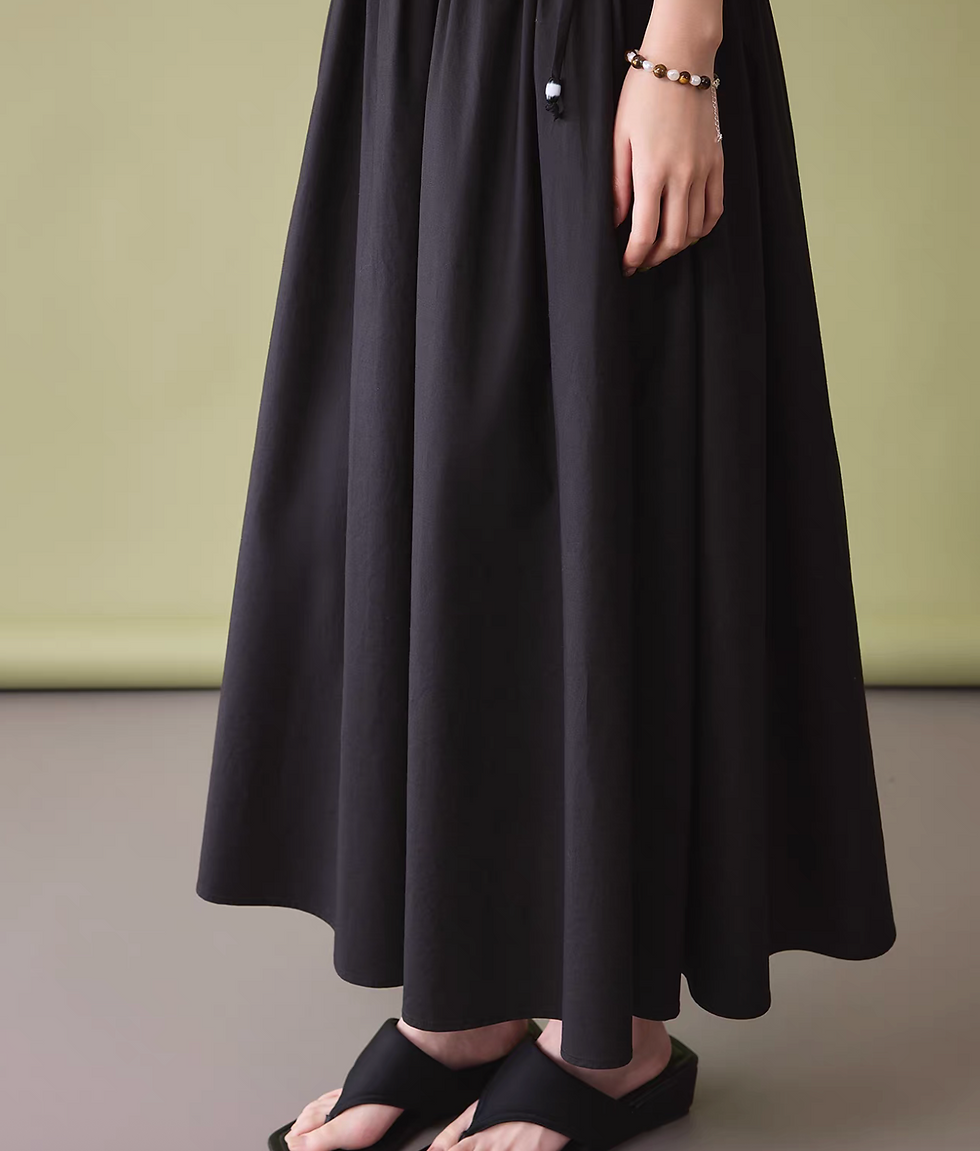 Thumbnail: Lyocell cotton ruffles collar drawstring maxi sleeveless dress