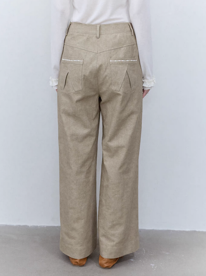 Khaki beige high waisted cotton pants 7