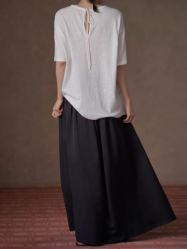 Elasticated drawstring satin wide leg black poly satin pants 8