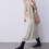 Thumbnail: Beige ivory tencel docking floral sequins deco crewneck sleeveless dress