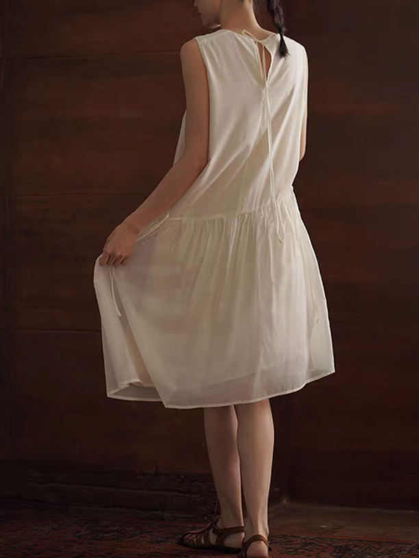 Ivory lined lyocell rayon asymmetric waist drawstring sleeveless dress 8
