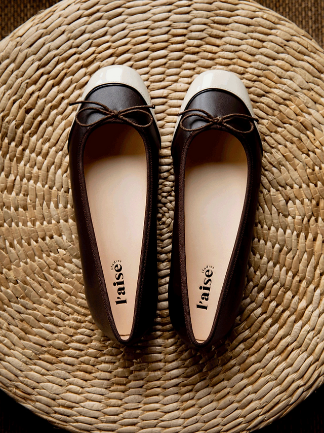 Made in Italy color blocking ribbon contour soft calf leather ribbon flats 9
