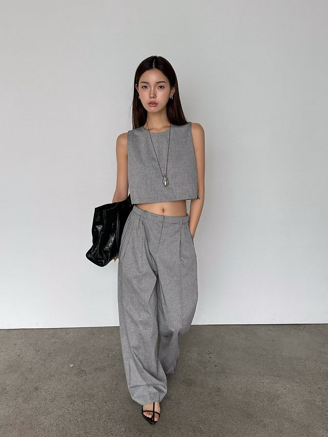 Side drawstring cotton rayon spandex cropped back zipper vest 3
