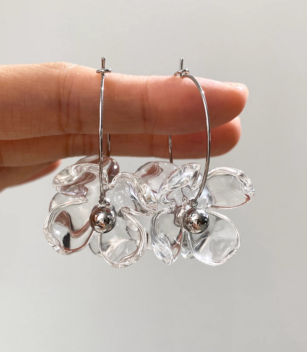 Thumbnail: Translucent flowers 925 silver earrings