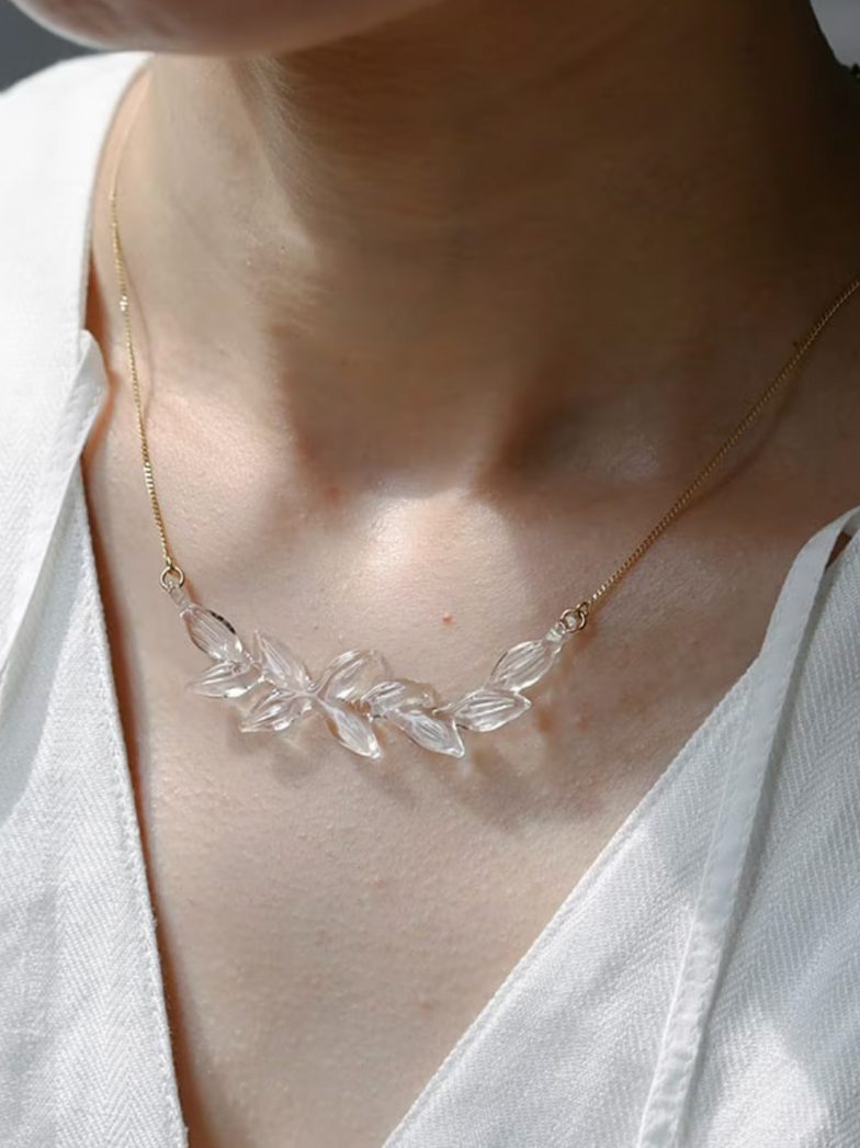 Handmade Hario yureha Maako Kido leafy glass necklace 8
