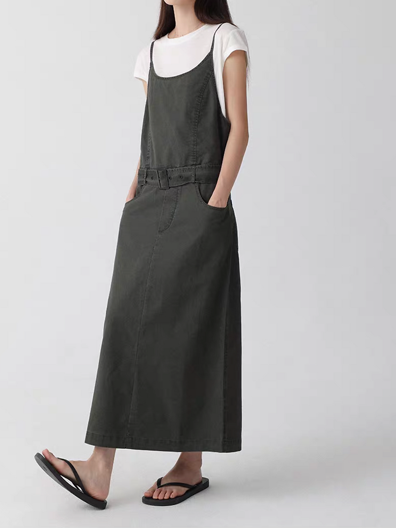 Belted pure cotton side pockets slipdress 2