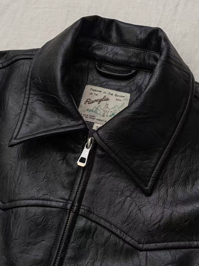 Synthetic leather polo zipper jacket 14