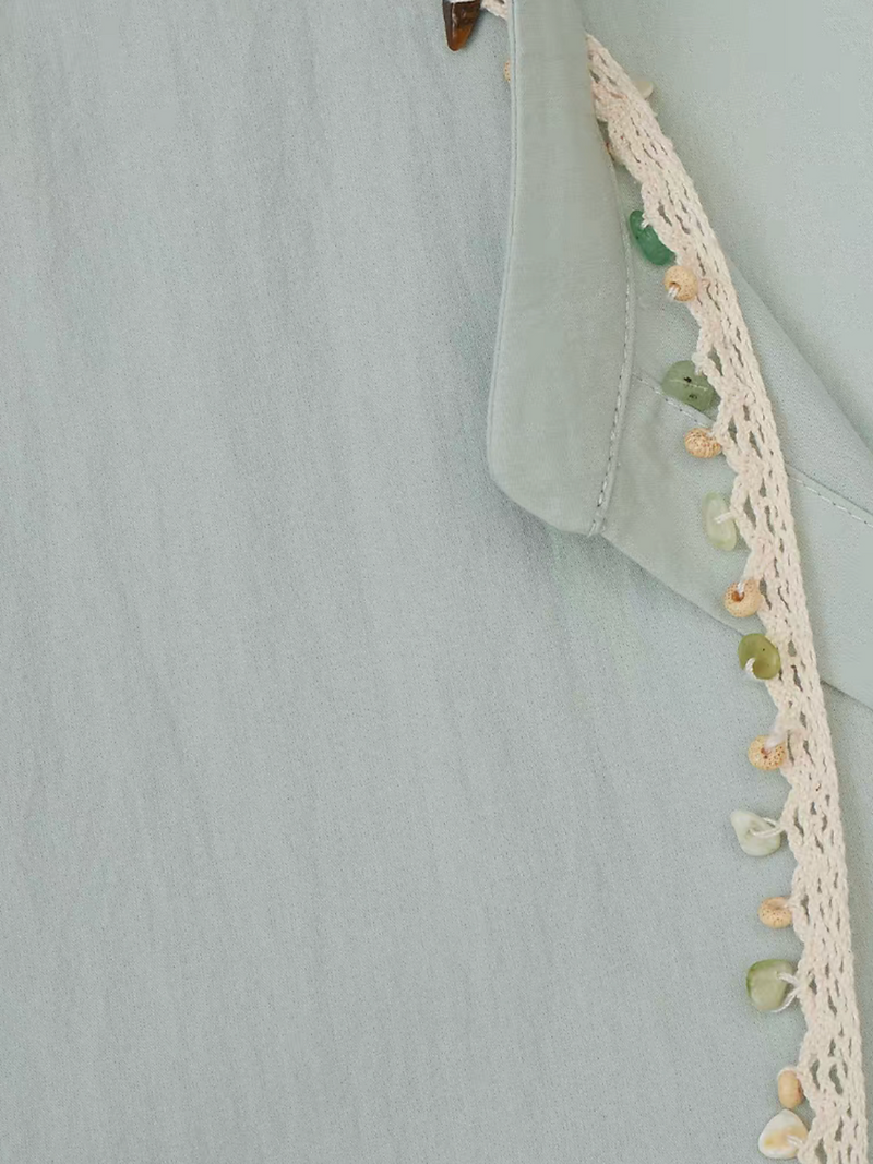 Pastel green lace deco asymmetric overlapping waist drawstring dress 8