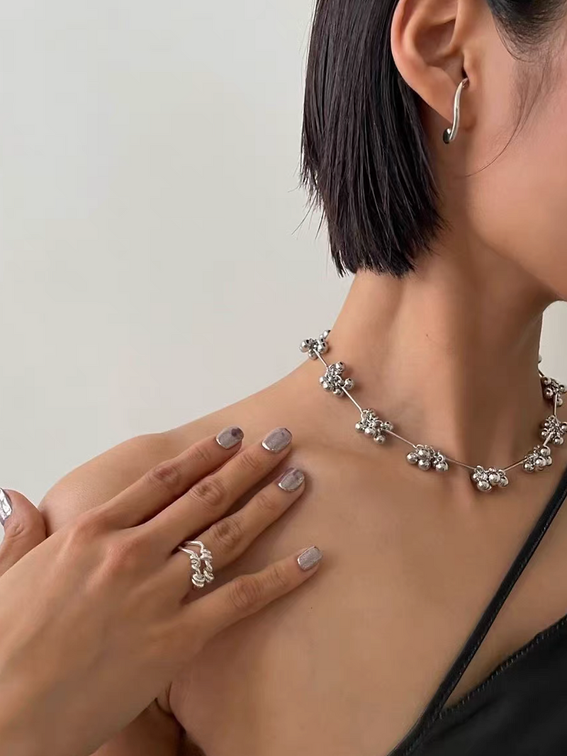 925 Silver cluster floral shape necklace 1