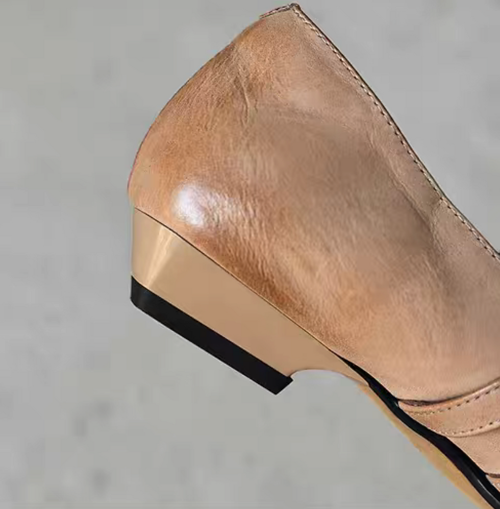 Thumbnail: Brushed off pointy calf leather double adjust straps brogue Mary Janes
