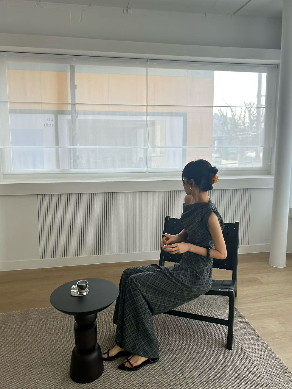 Thumbnail: Asymmetric two way cotton rayon drape checker blouse 