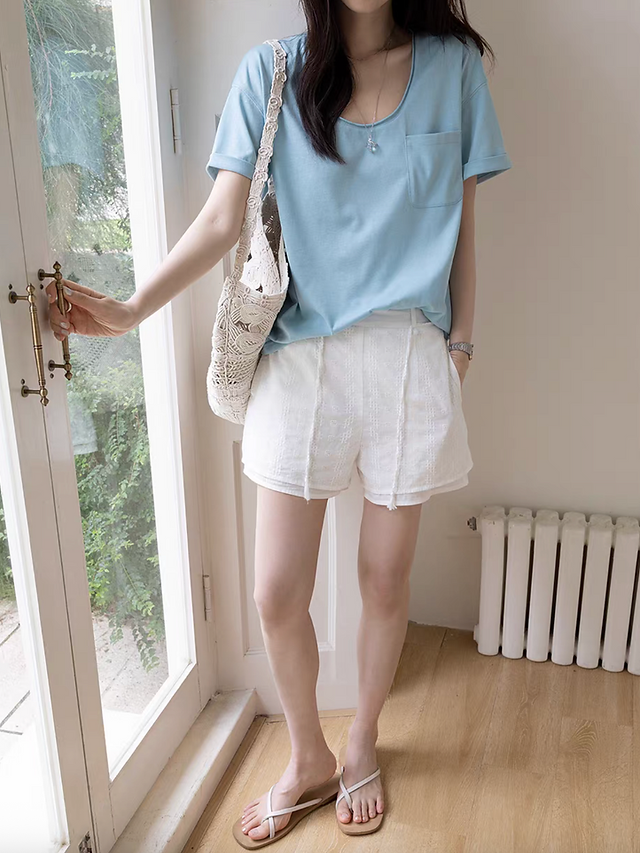 Layered elasticated drawstring embroidered floral pure cotton shorts 8