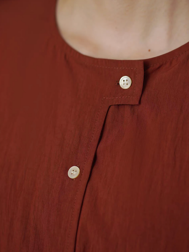 Poly rayon buttoned flutter sleeves brick red blouse 4