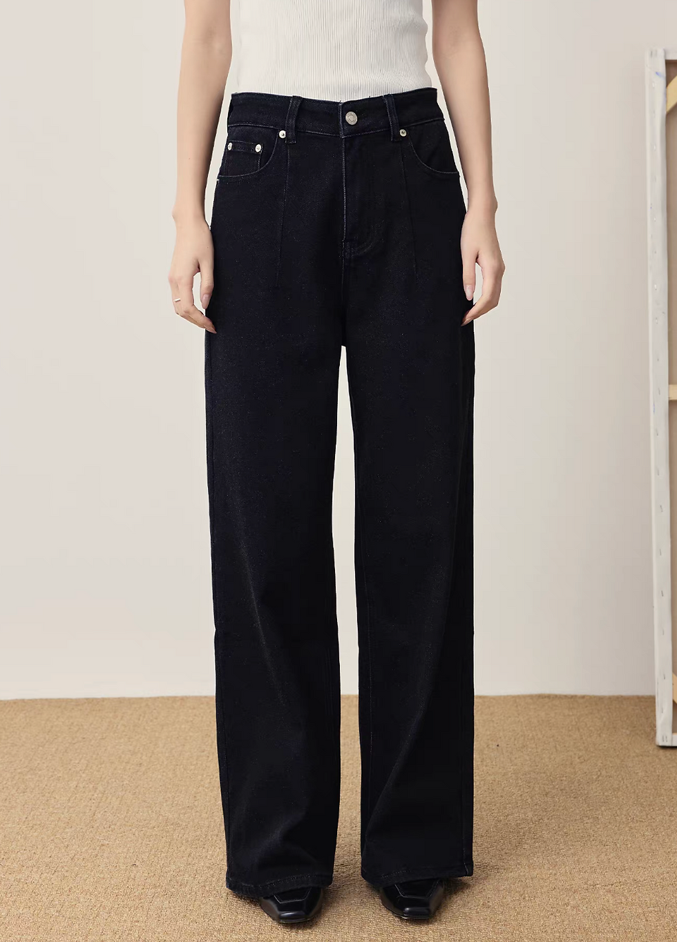 Thumbnail: High waisted contour black denim taper pants