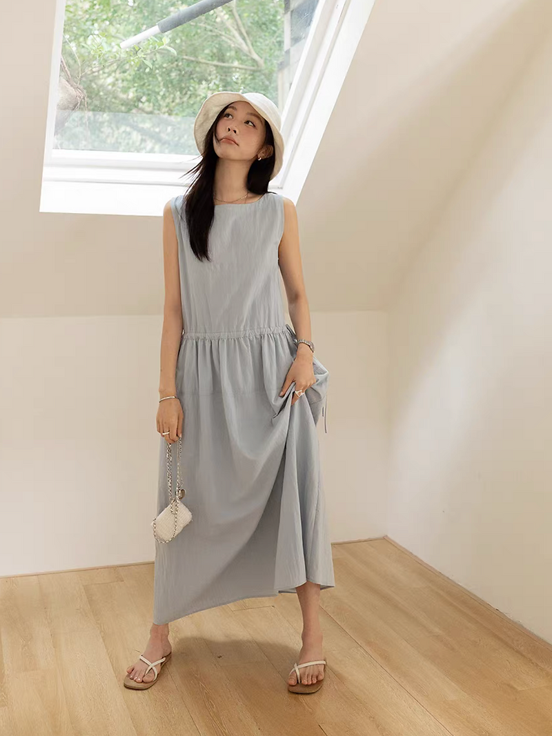Cotton rayon side drawstring sleeveless maxi dress 5