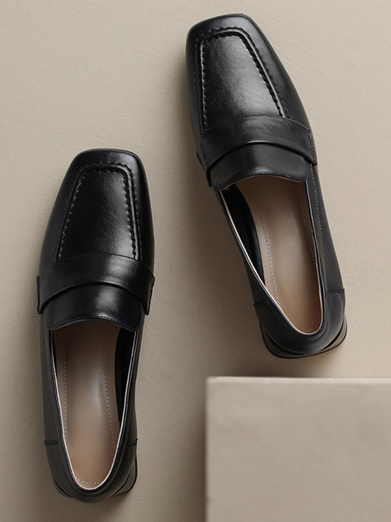 Penny saver square toe contour calf leather soft loafers 9