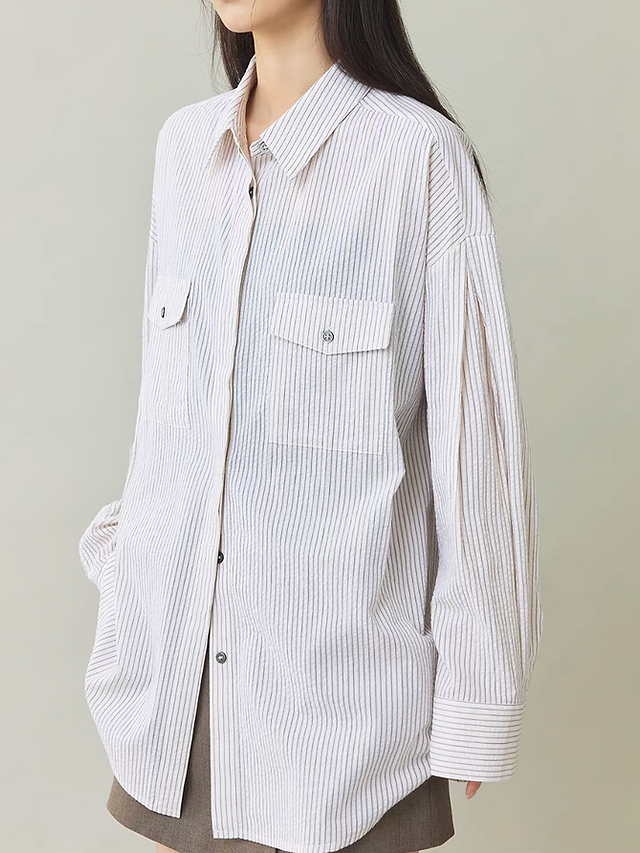 Embossed linen striped mid length shirt 5