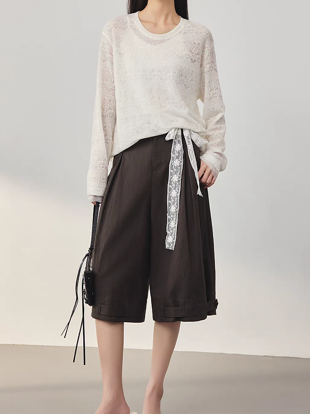 Floral crochet ivory crewneck tencel wool rayon tee / blouse 8