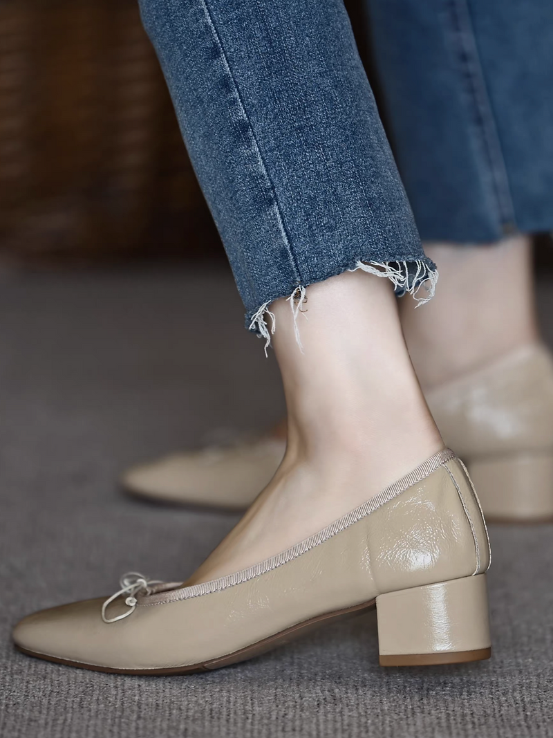Oil waxed soft calf leather ribbon low heels 5