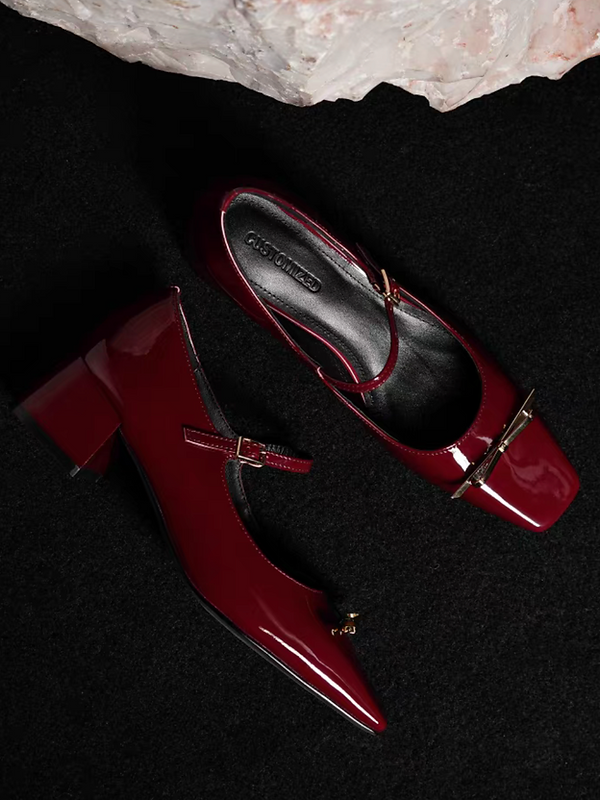 Oil waxed lambskin metal golden ribbon Mary Janes