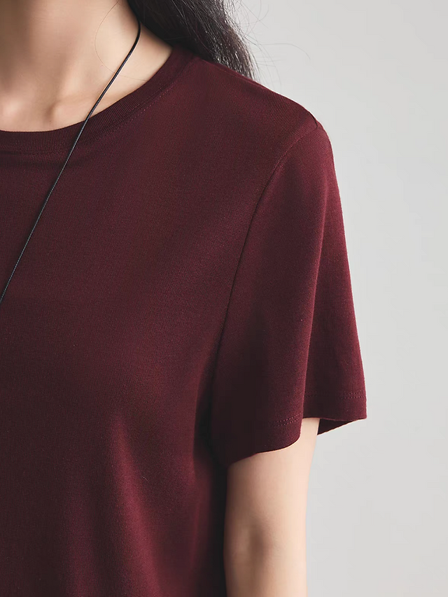 Burgundy pure cotton shortsleeved crewneck tee 4