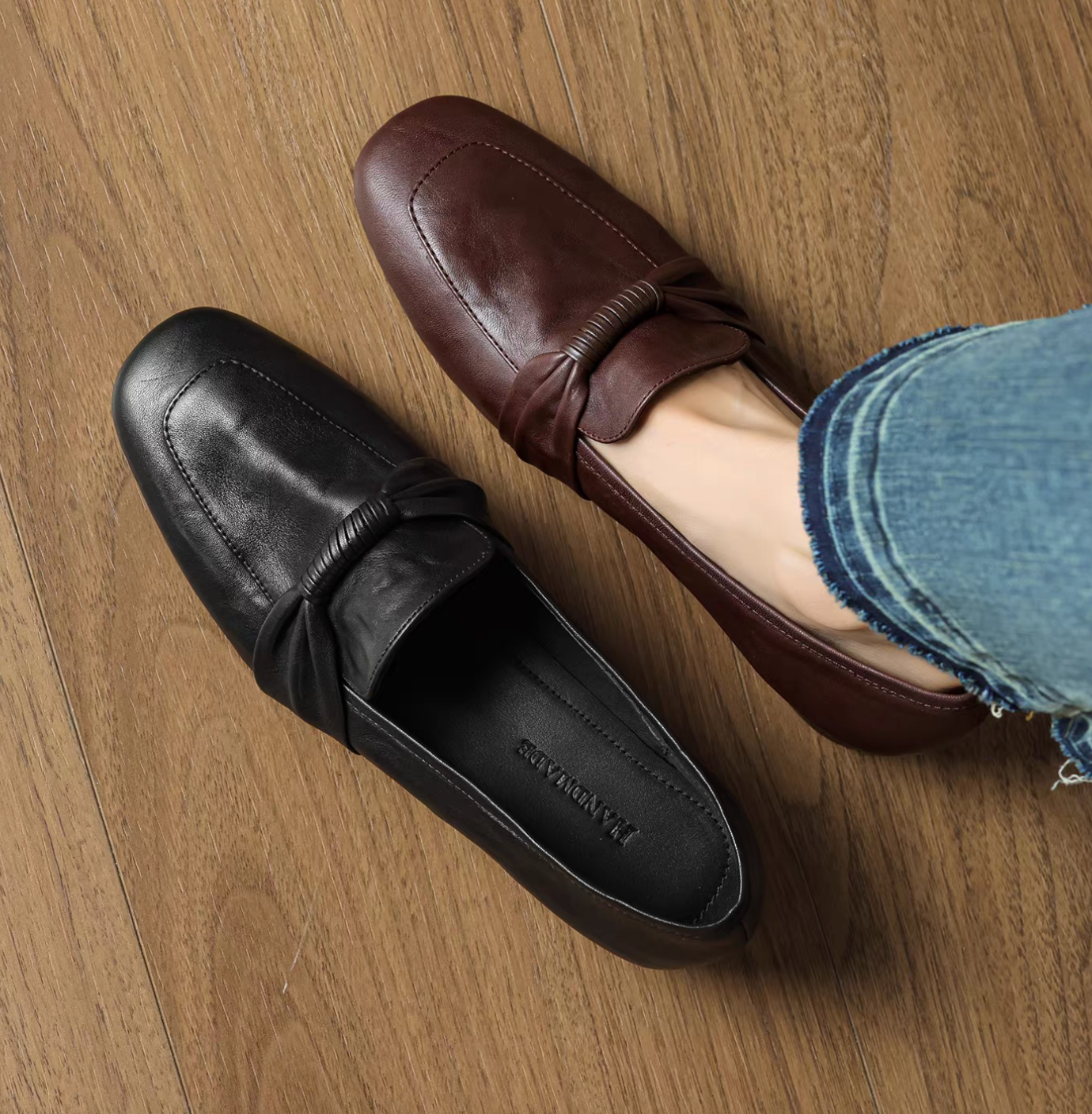 Calf leather rolled strands deco loafers
