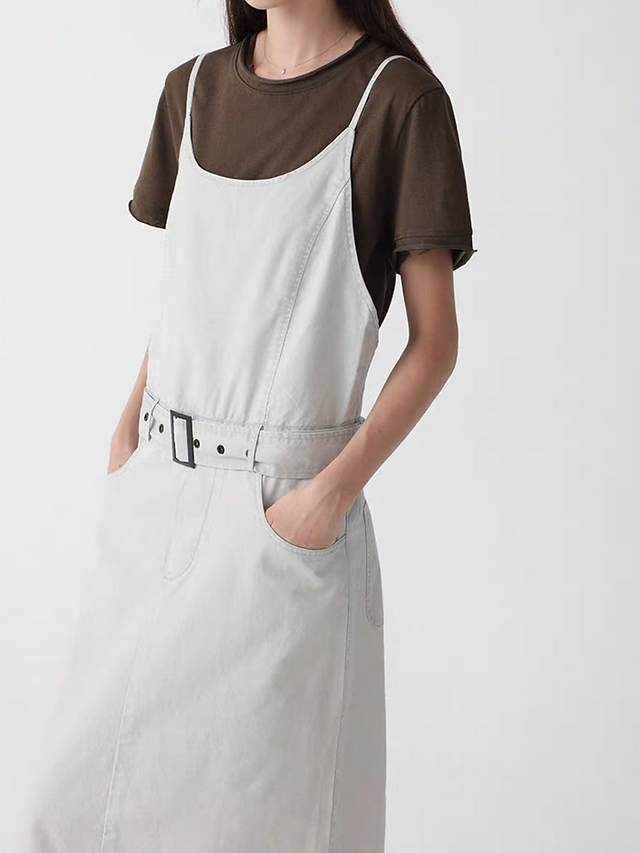 Belted pure cotton side pockets slipdress 10