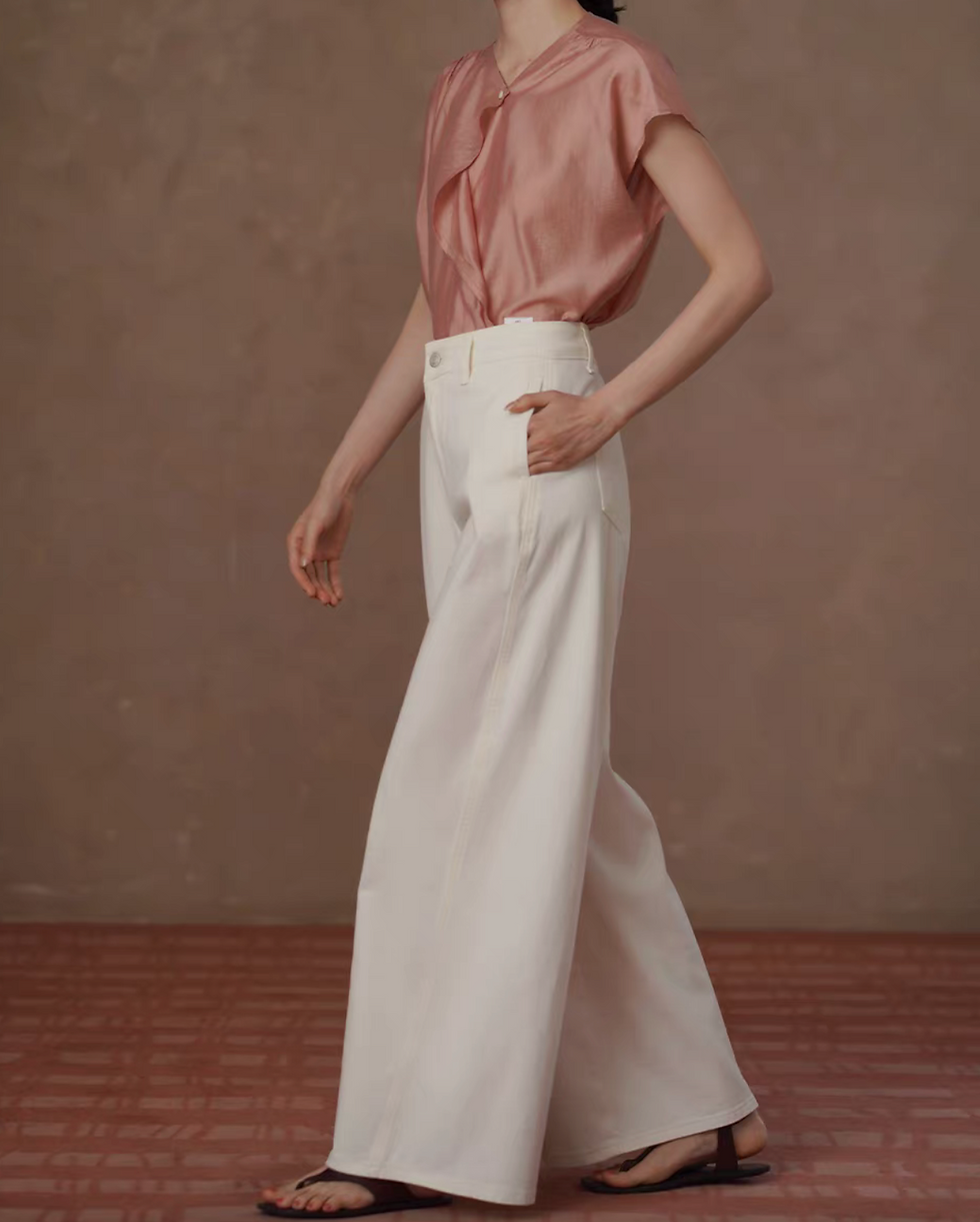 Thumbnail: Rosy pink tencel rayon asymmetric blouse