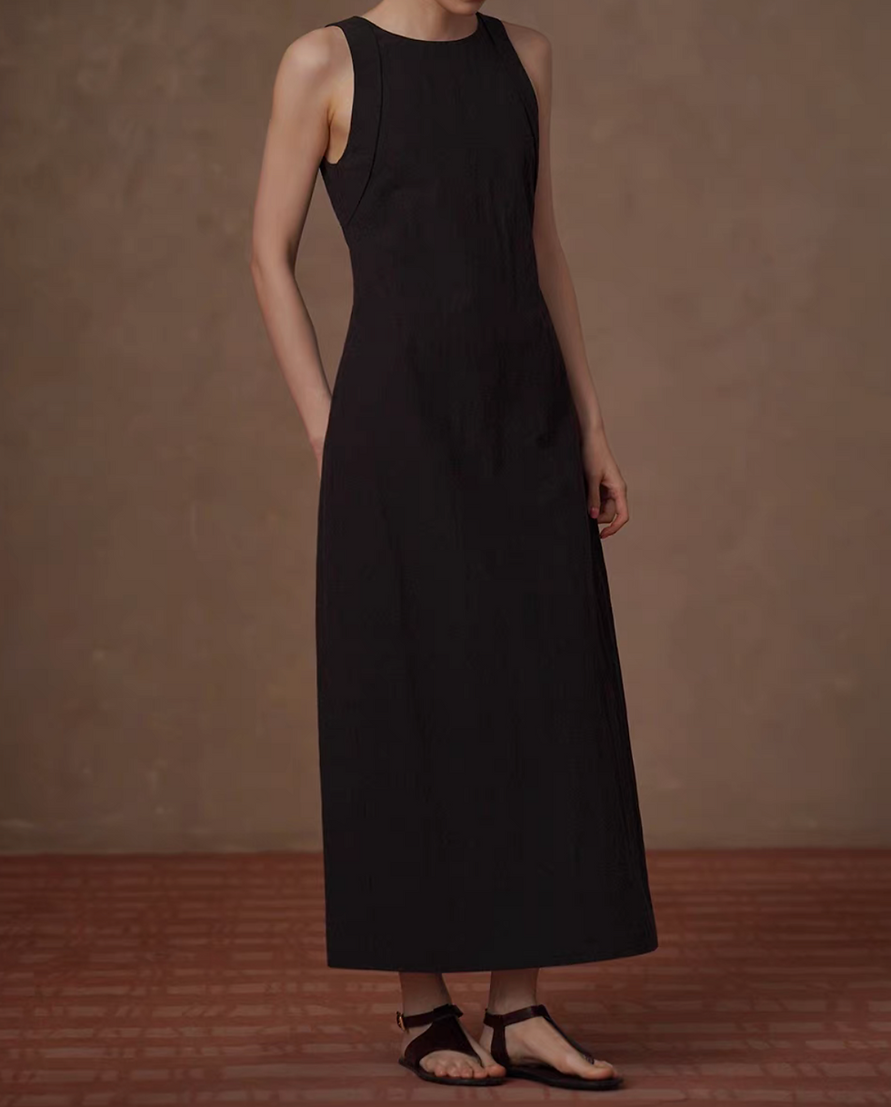 Thumbnail: Lyocell cotton rayon halter black contour back zipped sleeveless dress