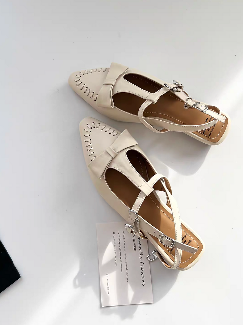 Sling back calf leather bow design pointy sandals 3