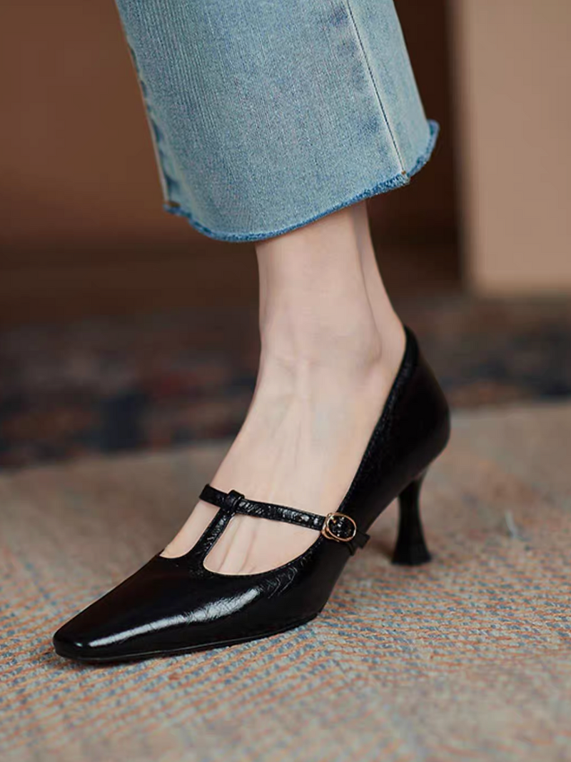 T strap calf leather pointy Mary Jane style stilettos 5