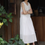 Thumbnail: Lined ruffle collar white cotton rayon sleeveless dress