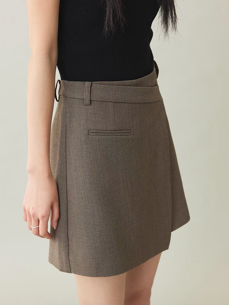 Asymmetric mocha khaki cotton Japan linen high waisted layered skirt 6