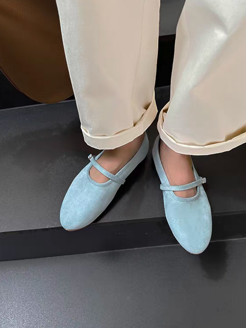Calf leather suede pastel blue Mary Janes 4
