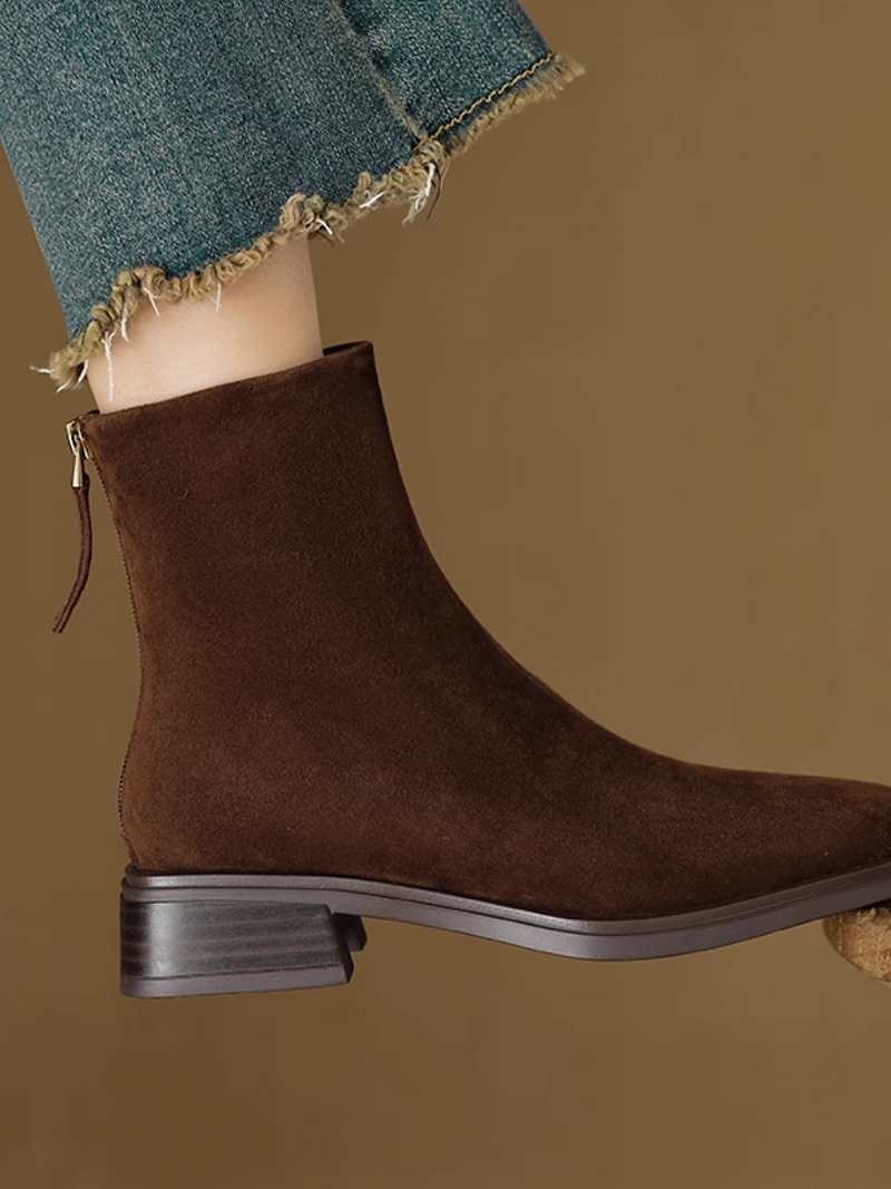 Lambskin suede back zipped ankle boots 10