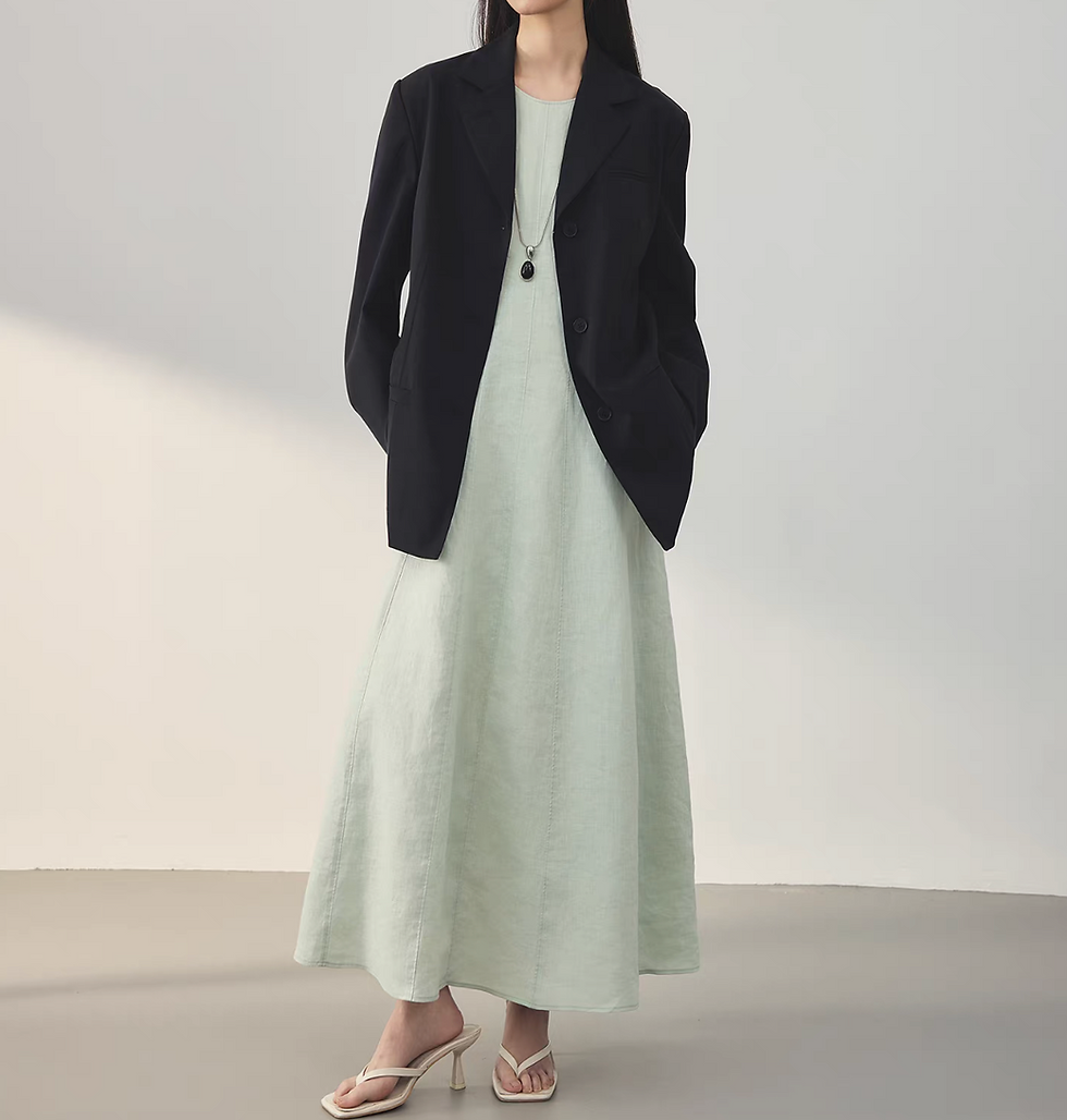 Thumbnail: Mint linen slim cut back zipper sleeveless dress
