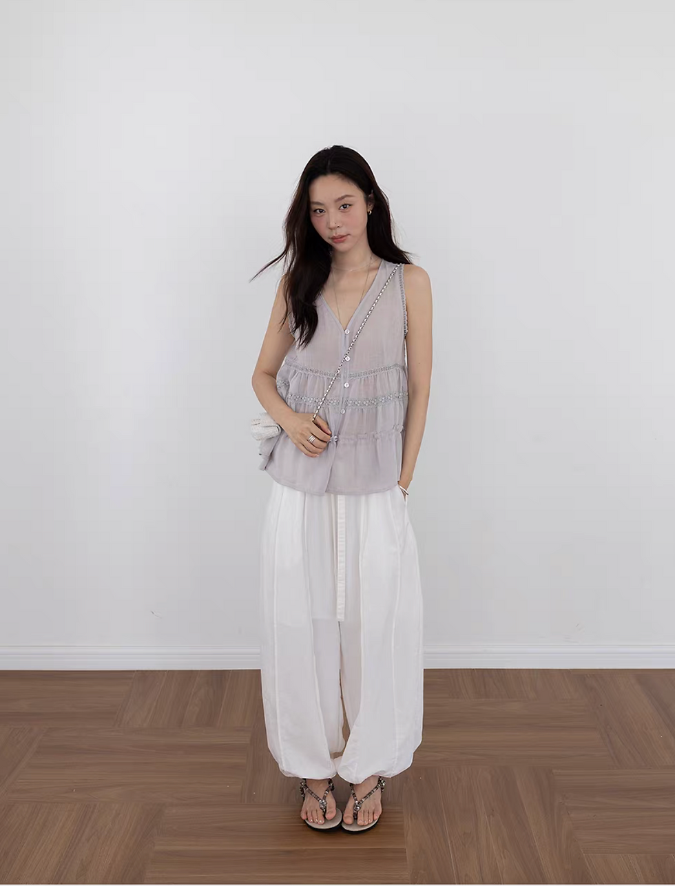 Thumbnail: Nylon cotton drawstring contour relaxed fit pants
