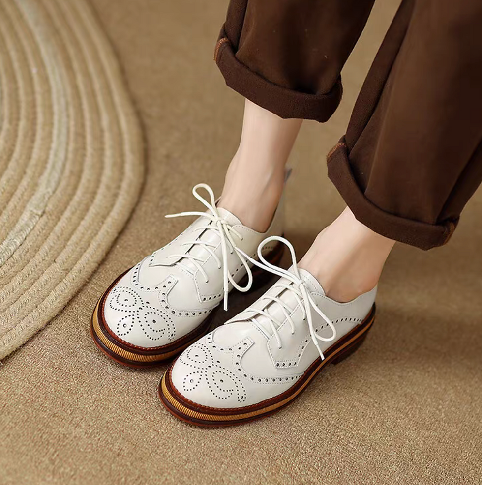 Thumbnail: Brogue calf leather lacing Oxford shoes