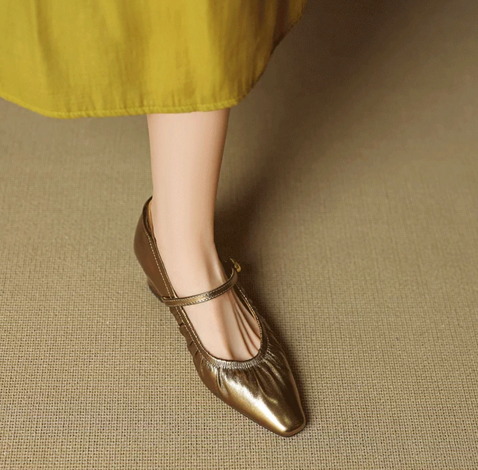 Thumbnail: Lambskin ruffle elastic rim low heel Mary Janes