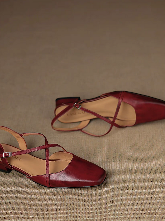 Crossed strap sling back brushed off calf leather Mary Janes 10