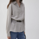 Thumbnail: Grey beige striped belted cotton mid length shirt with elasticated waistband