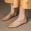 Thumbnail: Diagonal elastic strap crochet brushed off calf leather Mary Janes