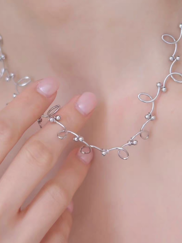 925 Silver coiled leafy necklace 5