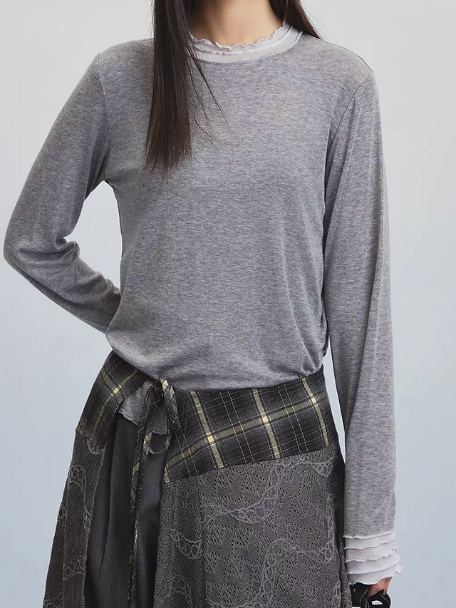 Ruffles layers tencel modal wool stretchy longsleeved tee 11