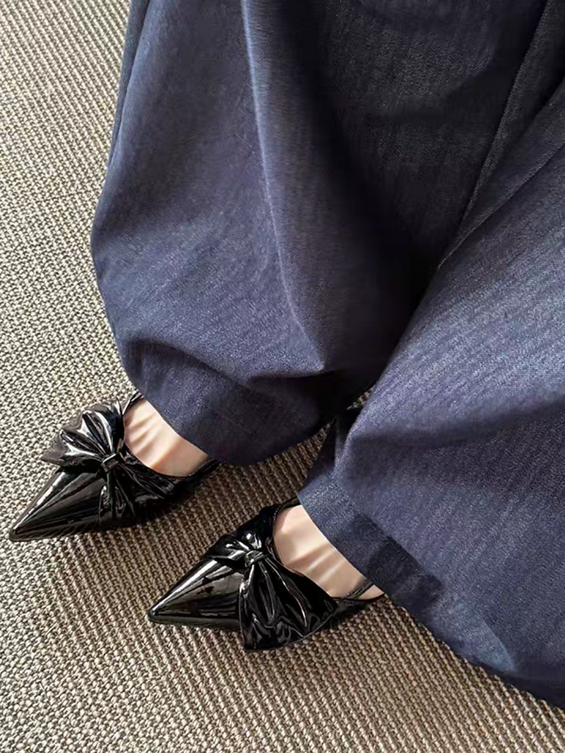 Sling back oil waxed calf leather bow pointy sandals 4