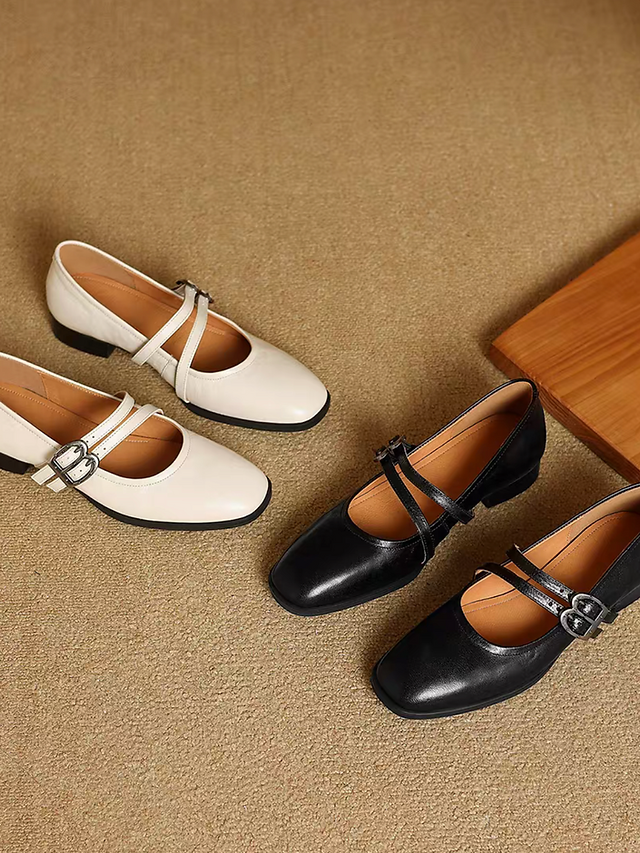 Embossed lambskin double buckles & straps Mary Janes 4