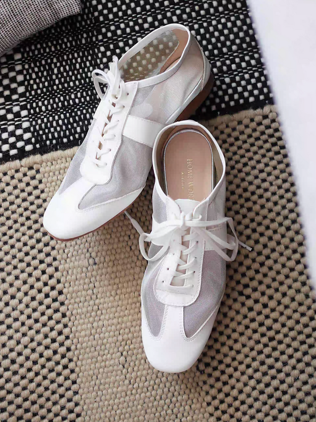 Made in Paris Italian calf skin mesh docking white lacing shoes 1