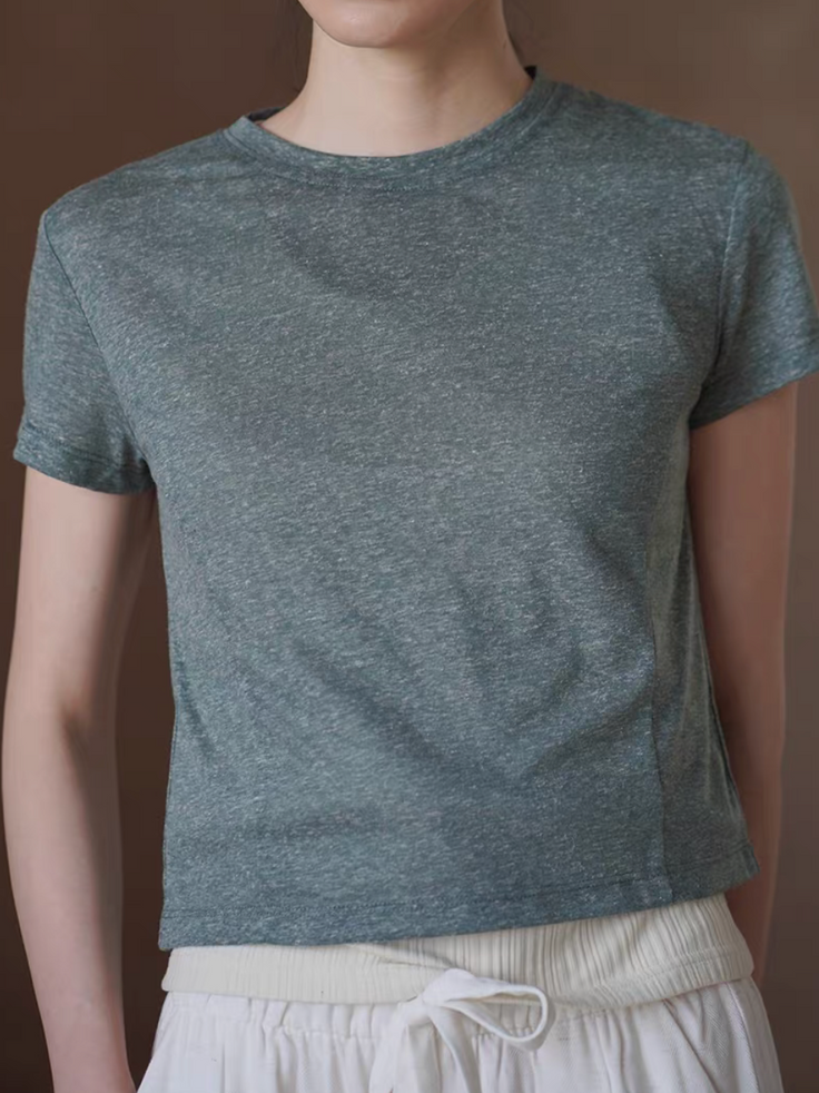Earthy green slub cotton linen green crewneck contour tee 4